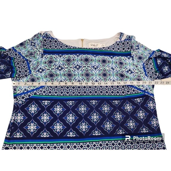 Eliza J Geo Striped Shift Dress Blue Stretchy Lined Size 14W NWT - Picture 5 of 11